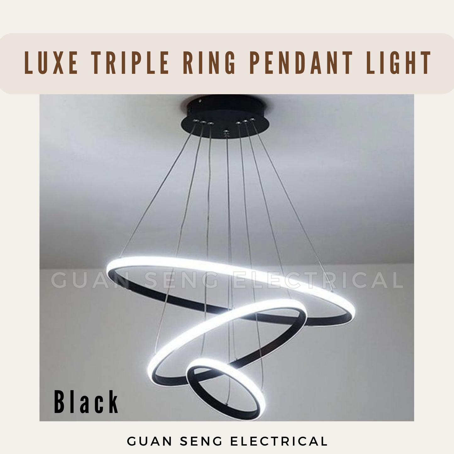 Luxe Triple Ring Pendant Light Black Gold