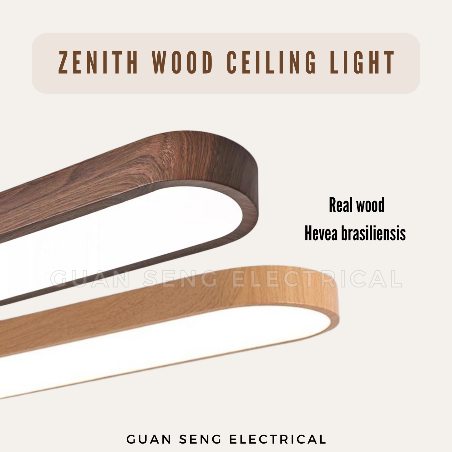 Zenith Wood 24W 36W 3Tone LED Ceiling Light - Light Dark Wood - 60cm 90cm