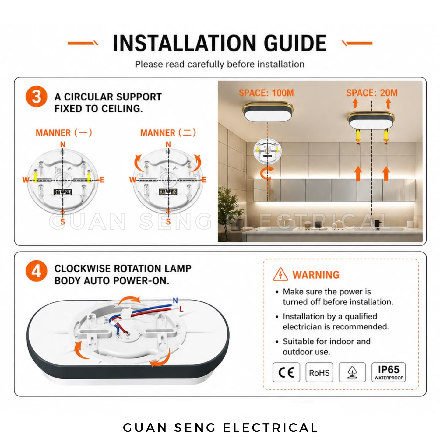 LED IP65 Waterproof Ceiling Light Daylight 6500K 24W | Guan Seng Electrical