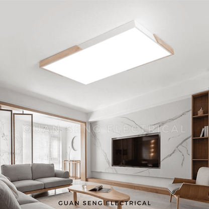 Nordic Rectangle Wood Ceiling Light Black White Daylight 3Tone 48W 72W
