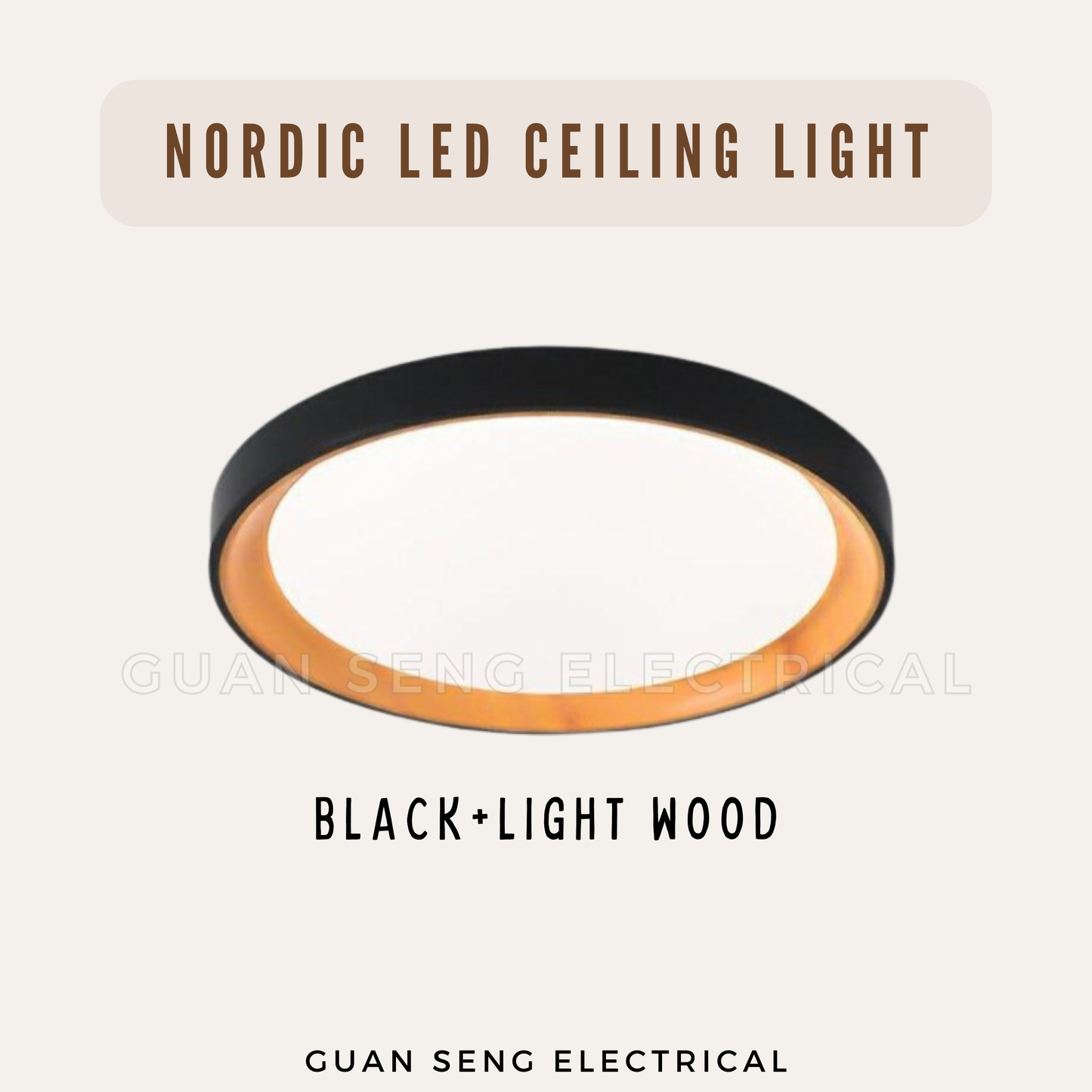 Nordic Ceiling Light with Inner Wood Print 36W Daylight 3Tone