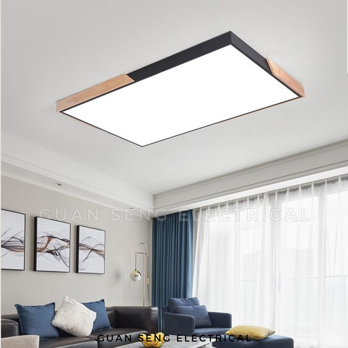 Nordic Rectangle Wood Ceiling Light Black White Daylight 3Tone 48W 72W