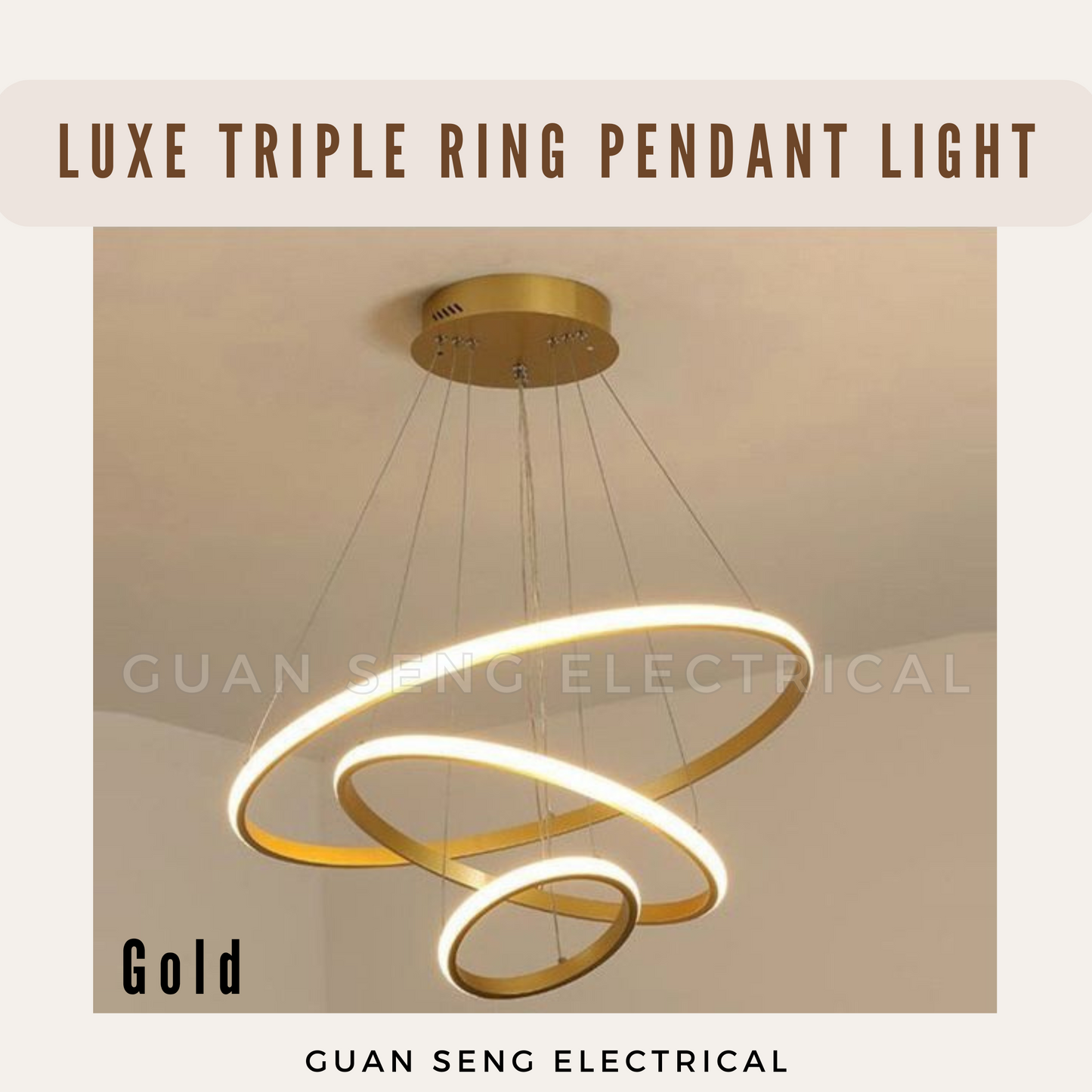 Luxe Triple Ring Pendant Light Black Gold