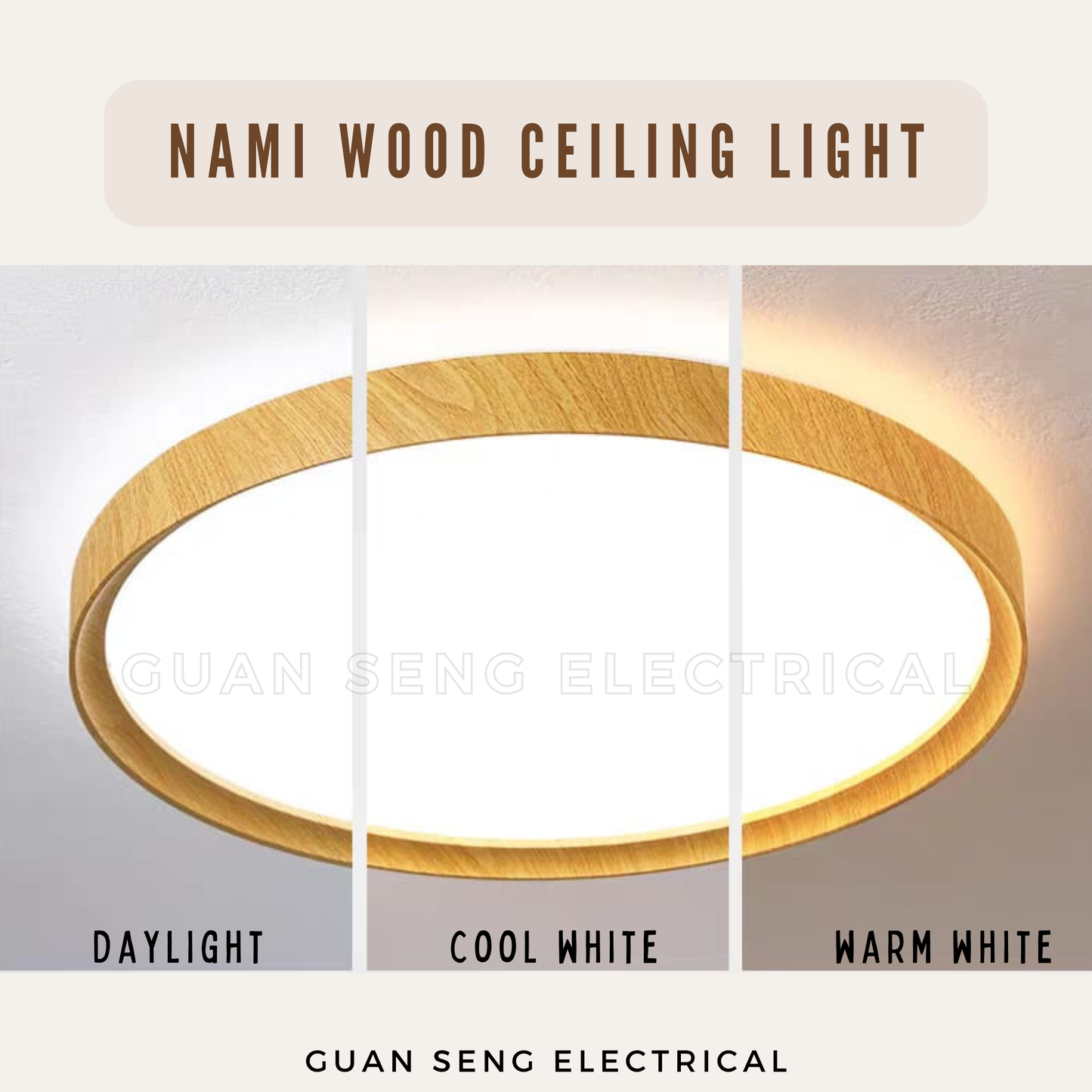 Nami Wood Ceiling Light Light Wood Dark Wood 24W 36W 48W