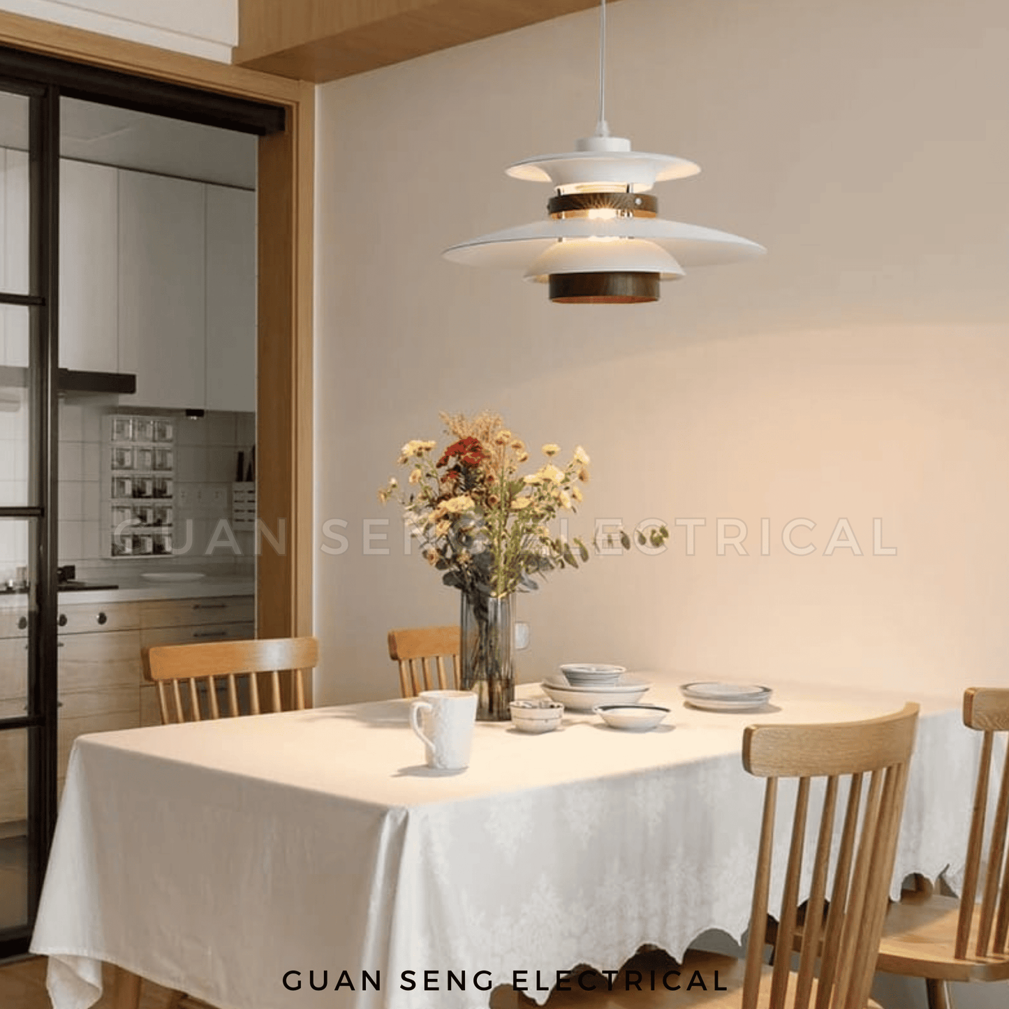 Walnut Wood Pendant Light E27 Bulb