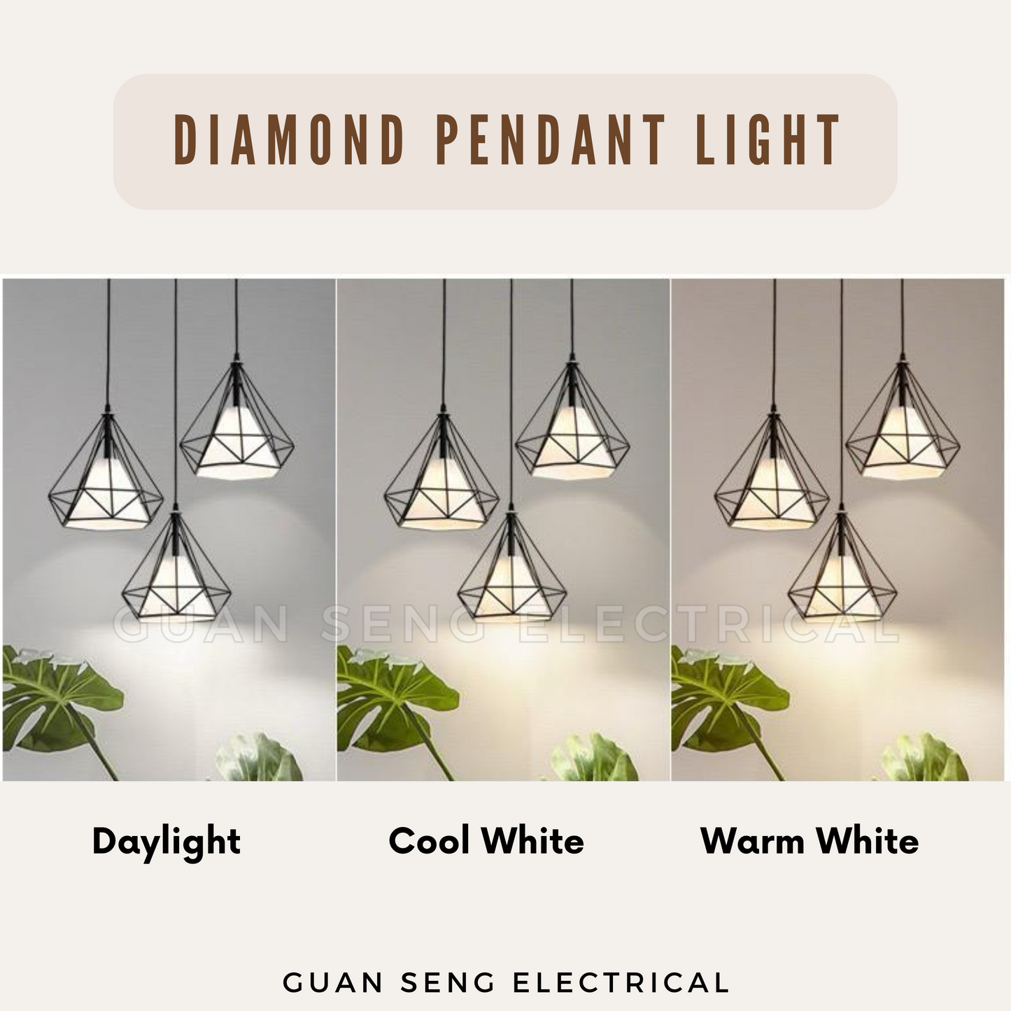 Diamond Pendant Light Black Gold E27 Bulb | Guan Seng Electrical