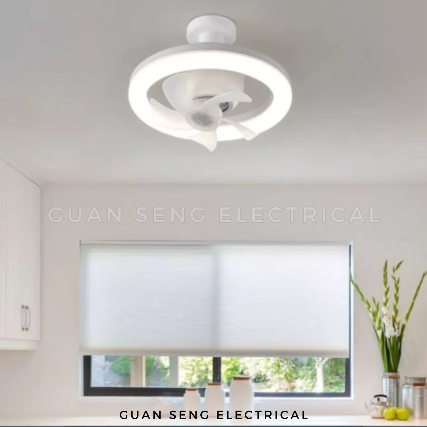 E27 Base Ceiling Light with Fan Remote Controller Dimmable 3 Speed 360 Rotation