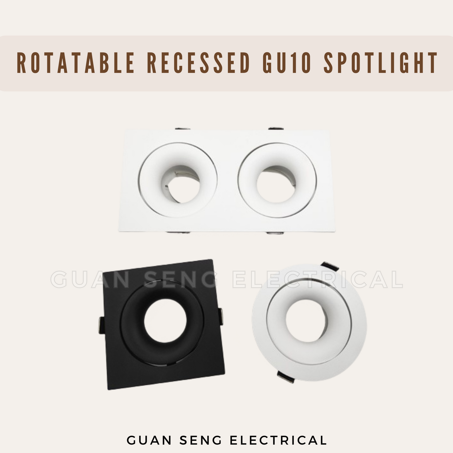 Rotatable Recessed GU10 Spotlight Downlight Double Head Square Double Axis Black White
