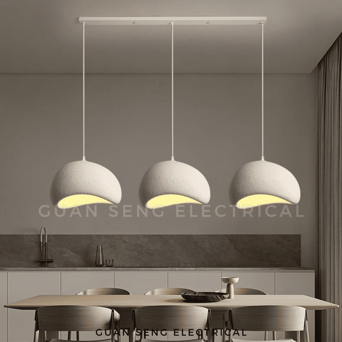 Sand White 3 Head Pendant Light E27 Bulb