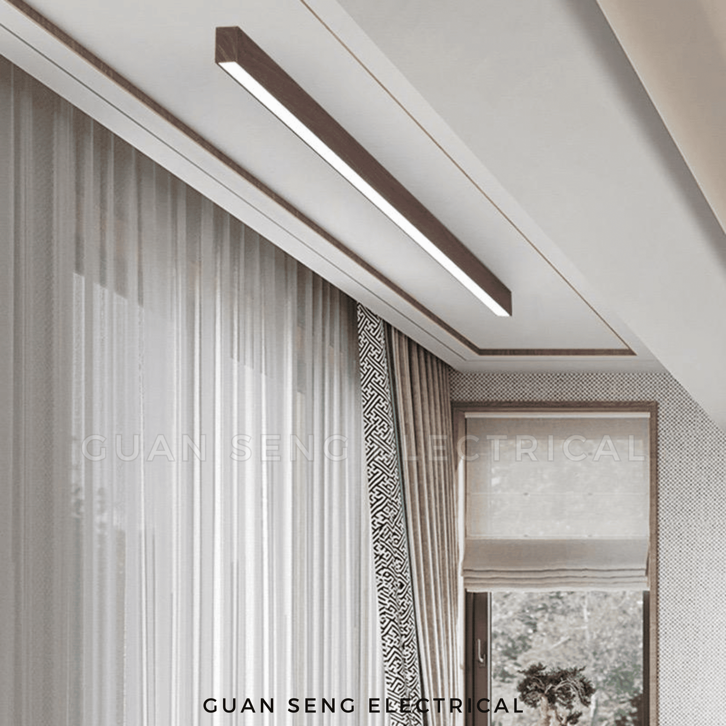 Linear Laminate Wood Ceiling Light 20W 3Tone Light Wood Dark Wood