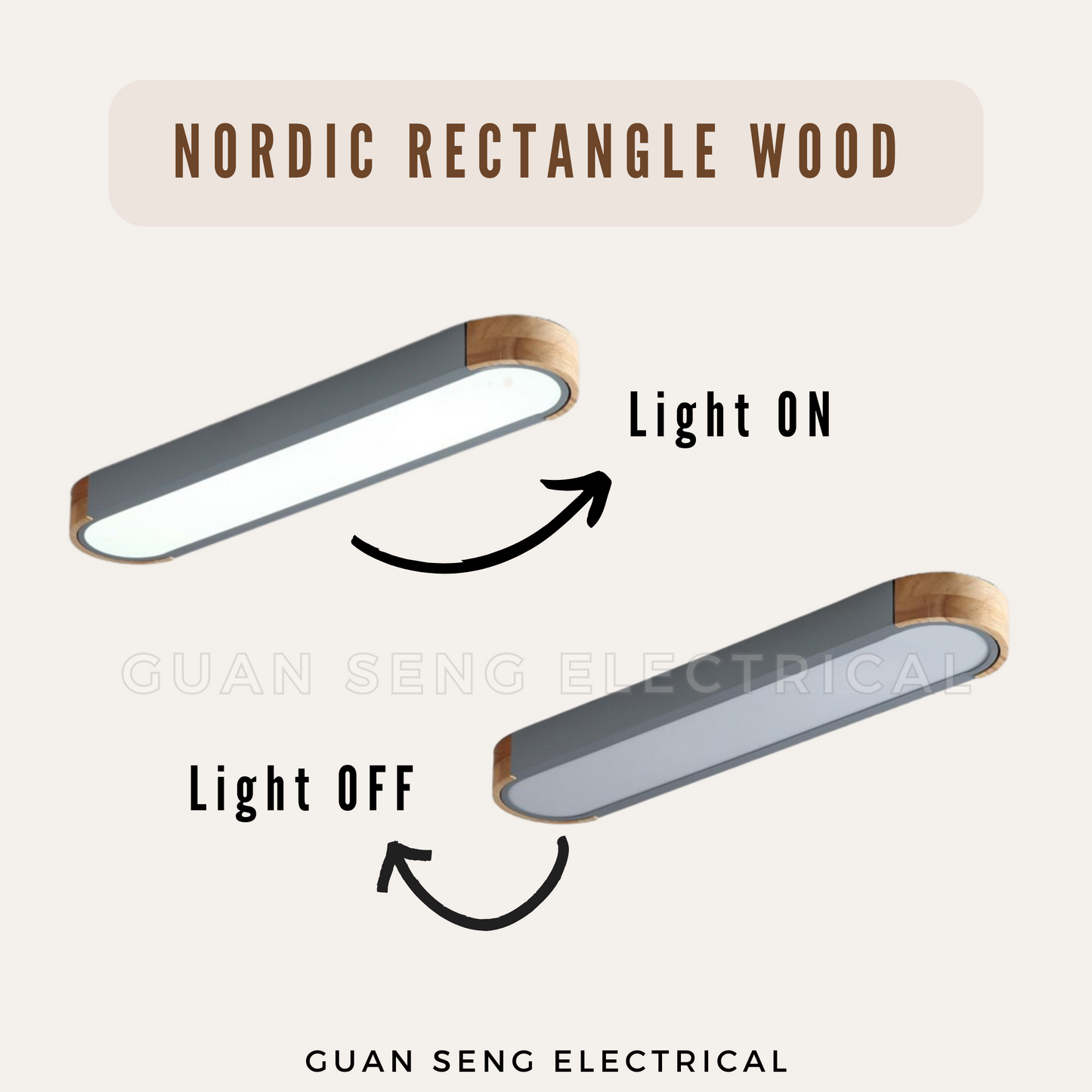 Nordic Rectangle Wood Dark Grey White Ceiling Light
