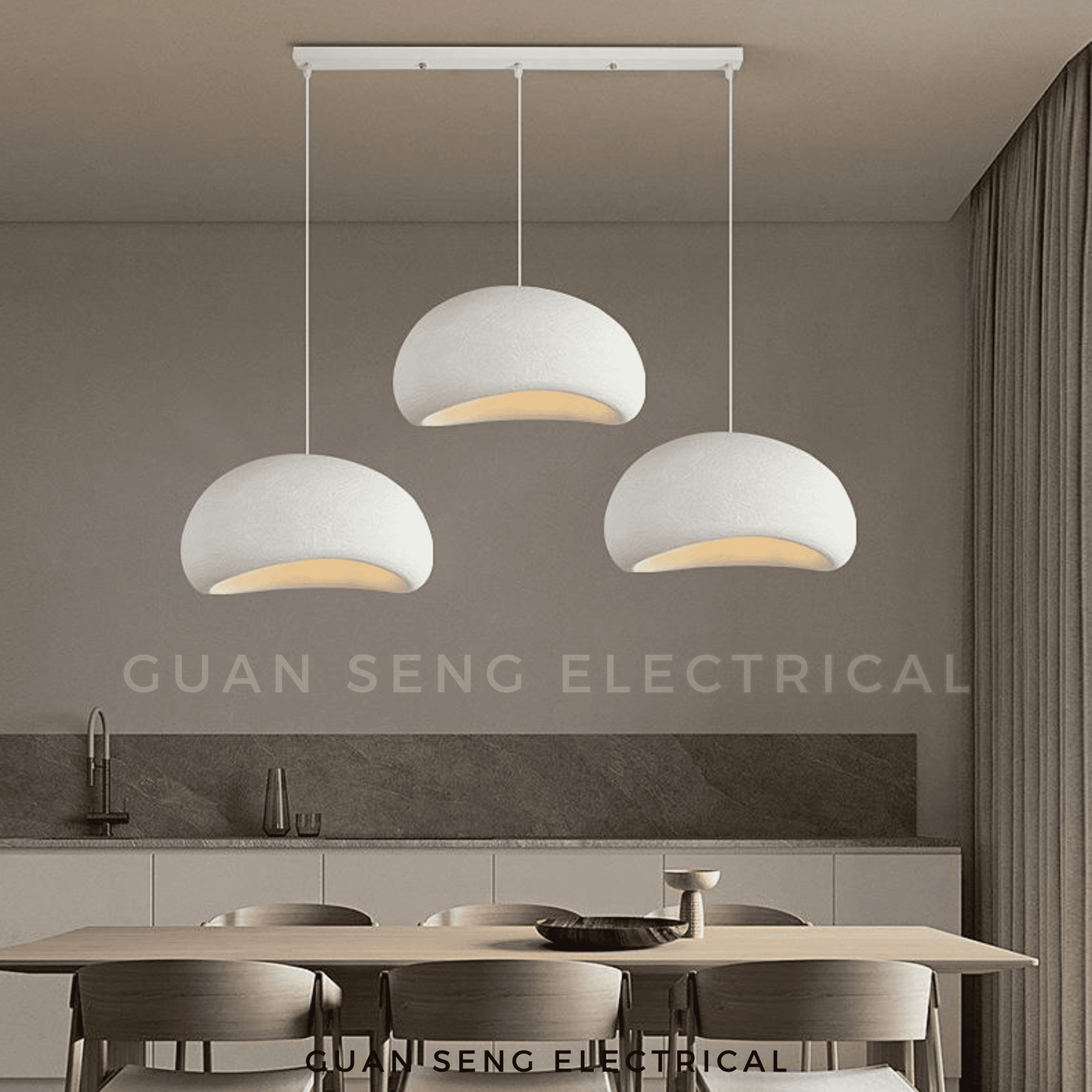 Sand White 3 Head Pendant Light E27 Bulb