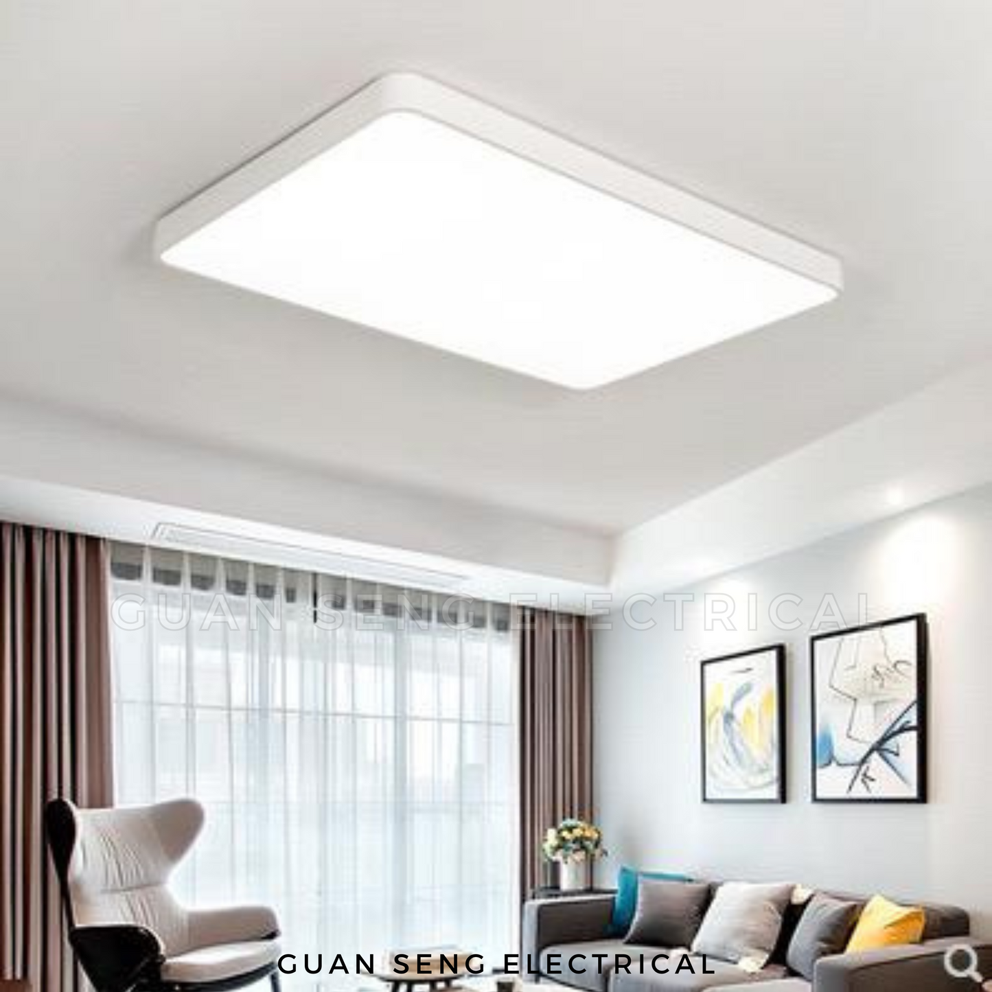 Nordic Black White Rectangle Ceiling Light Daylight 3Tone 48W