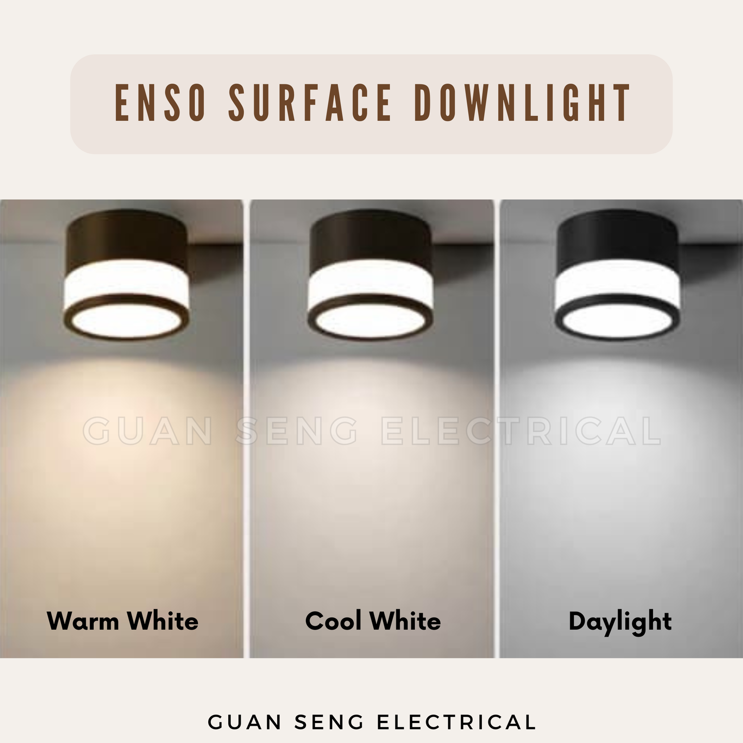 Enso 12W LED Surface Downlight Black White Daylight Warm White Cool White 3Tone TriTone