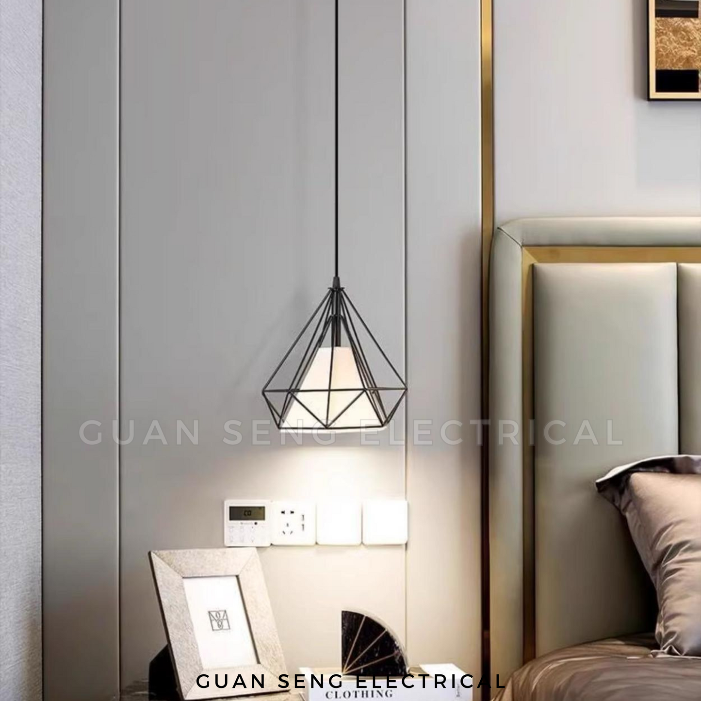 Diamond Pendant Light Black Gold E27 Bulb | Guan Seng Electrical
