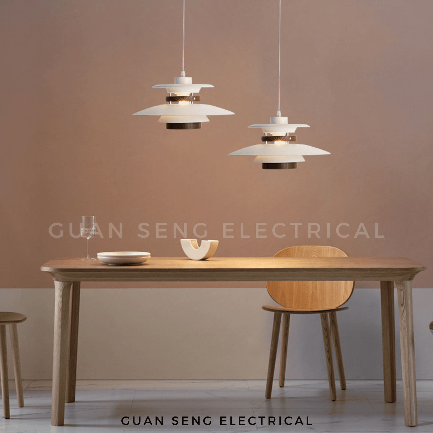 Walnut Wood Pendant Light E27 Bulb
