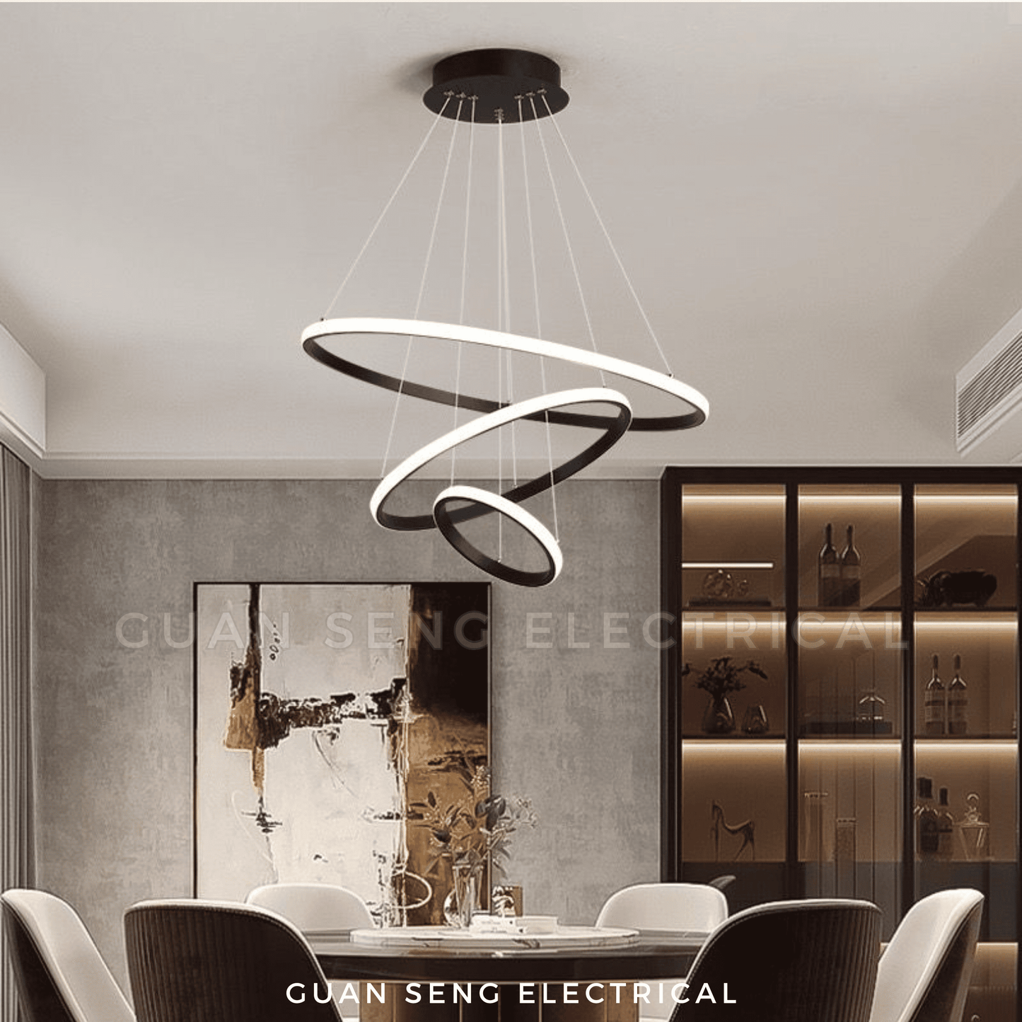 Luxe Triple Ring Pendant Light Black Gold
