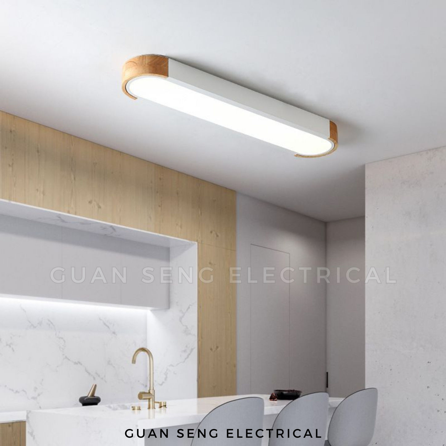 Nordic Rectangle Wood Dark Grey White Ceiling Light