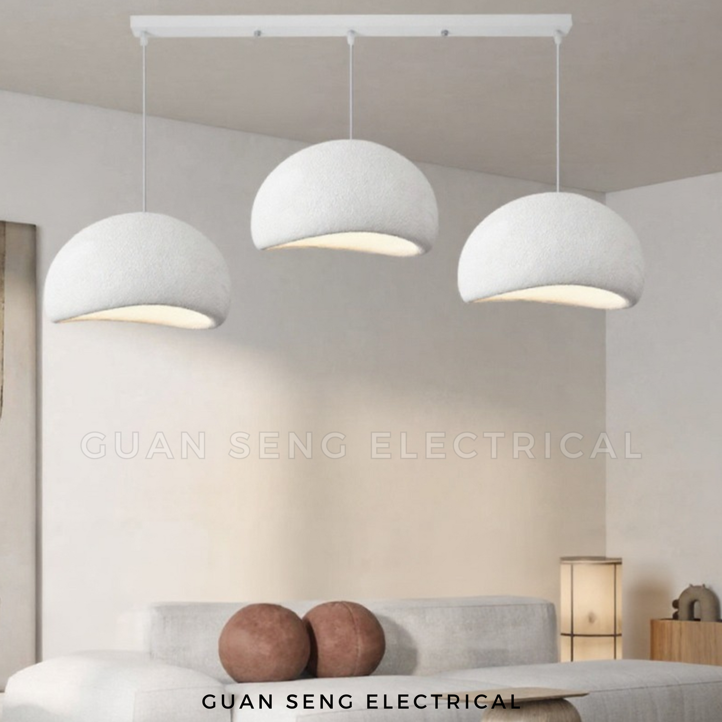 Sand White 3 Head Pendant Light E27 Bulb