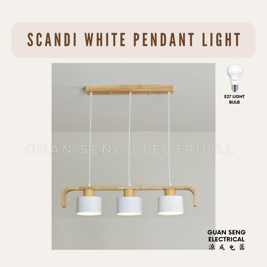 Scandi White Pendant Light E27 Bulb
