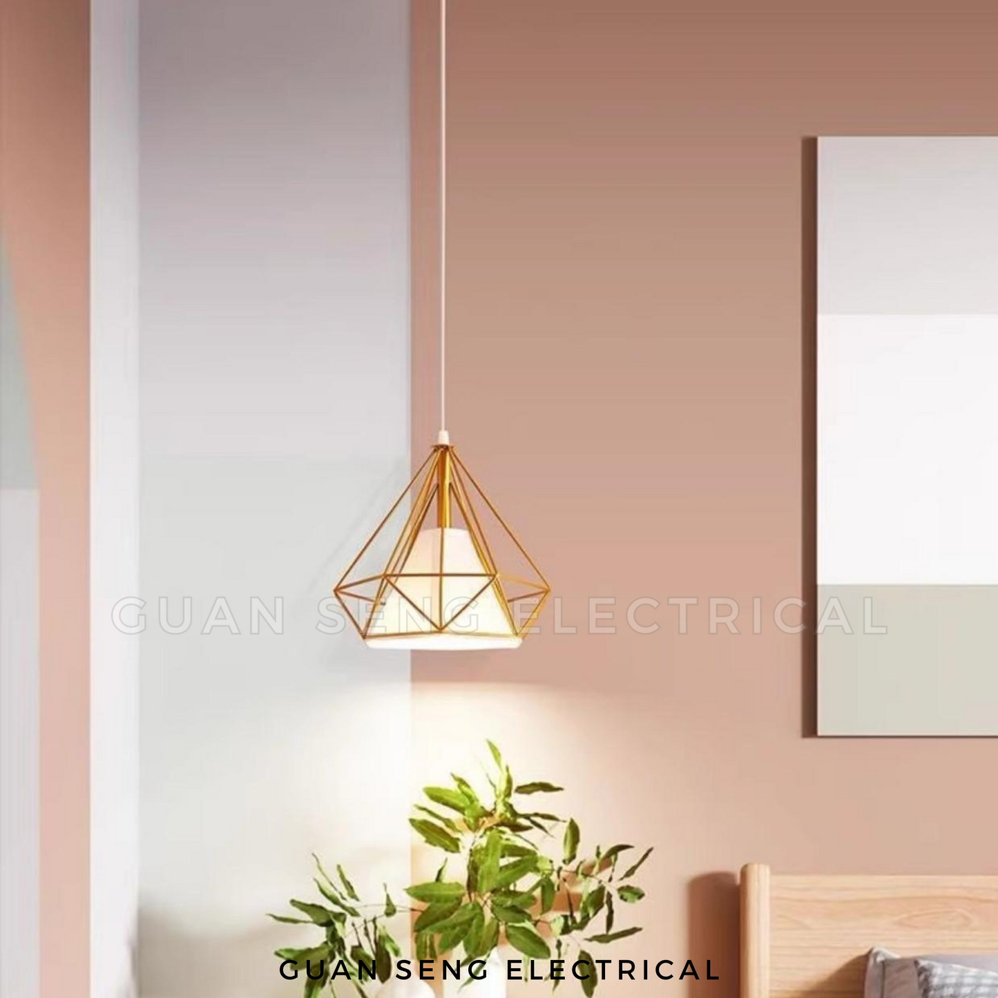 Diamond Pendant Light Black Gold E27 Bulb | Guan Seng Electrical