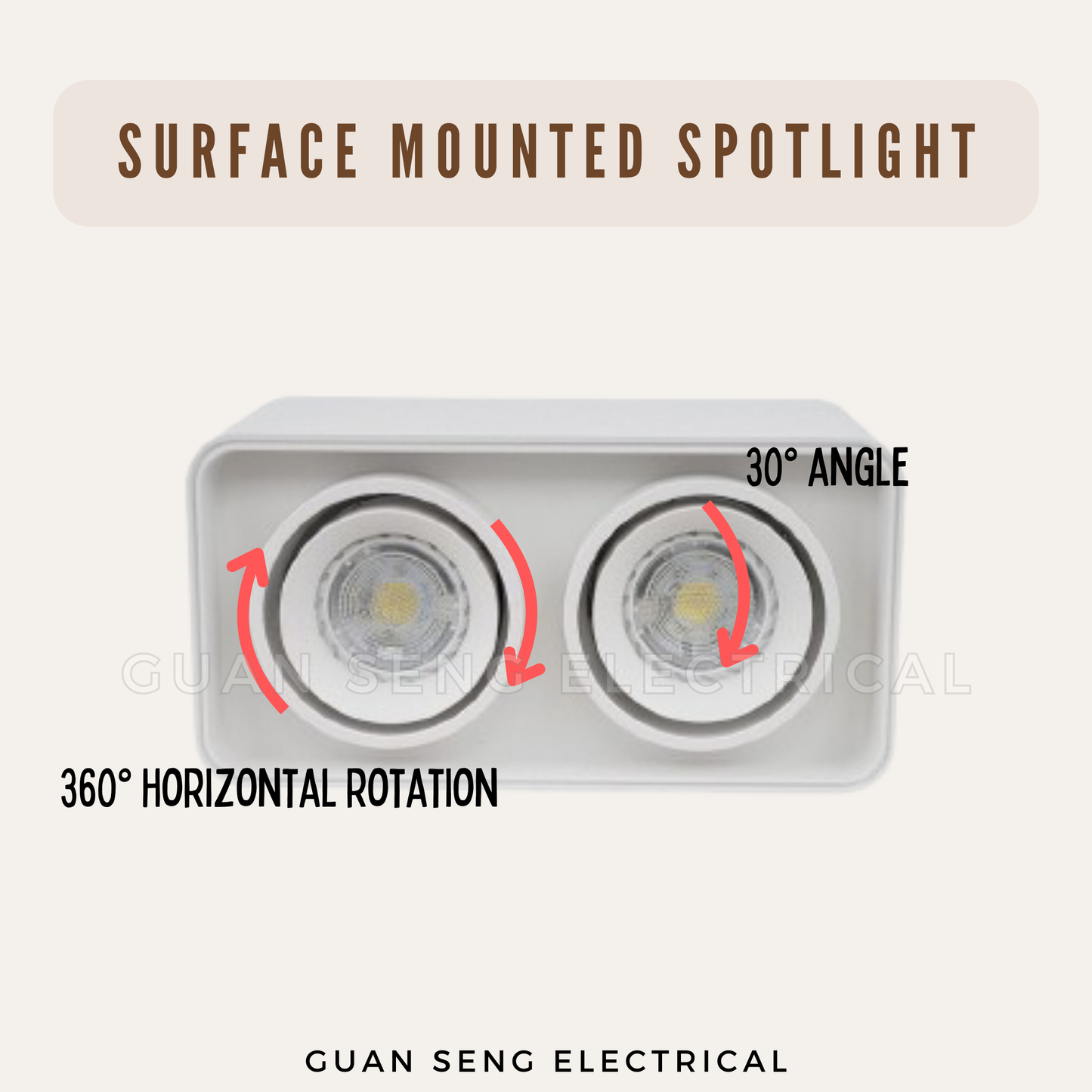 Anti-Glare 360 Degree Surface Mounted Spotlight GU10 LED Black White Square