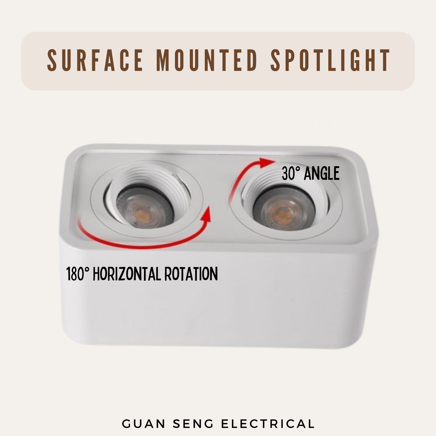 Anti-Glare Surface Mounted Spotlight GU10 Black White Square