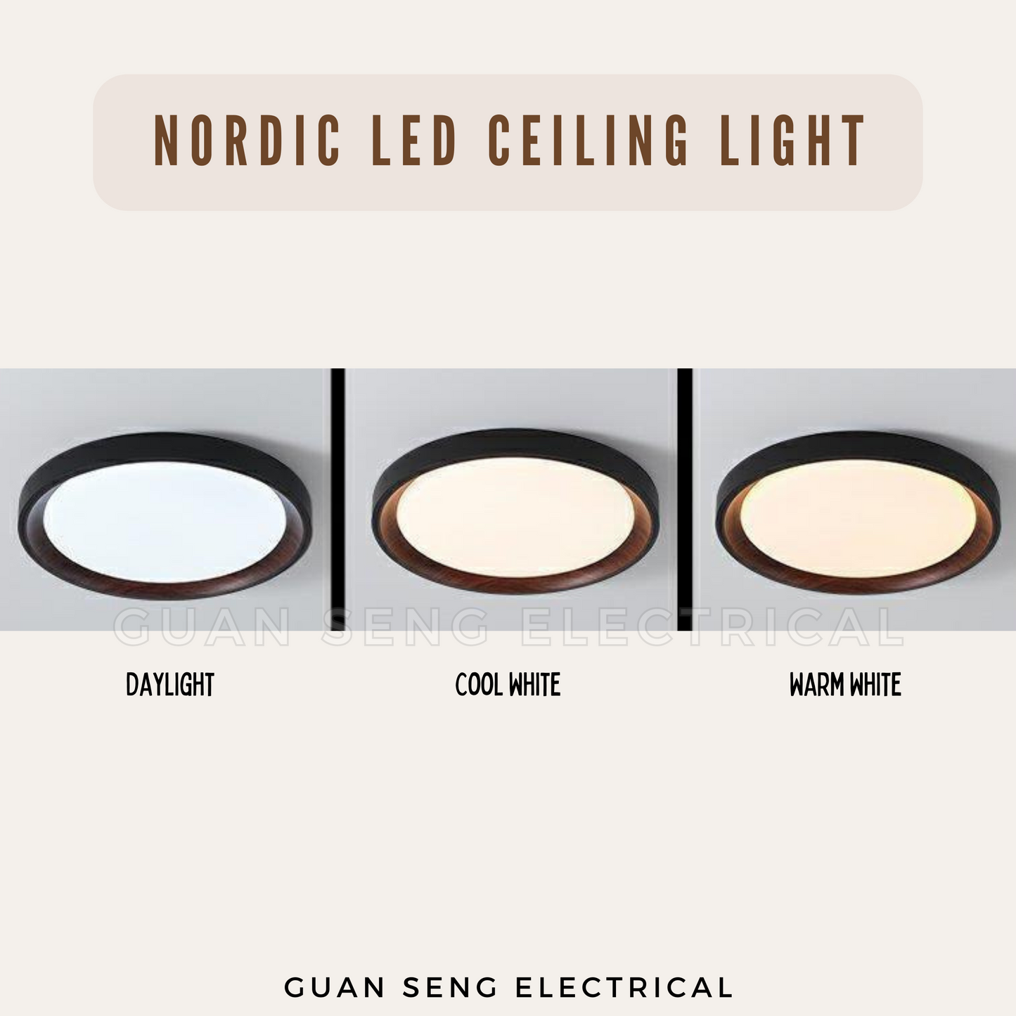 Nordic Ceiling Light with Inner Wood Print 36W Daylight 3Tone
