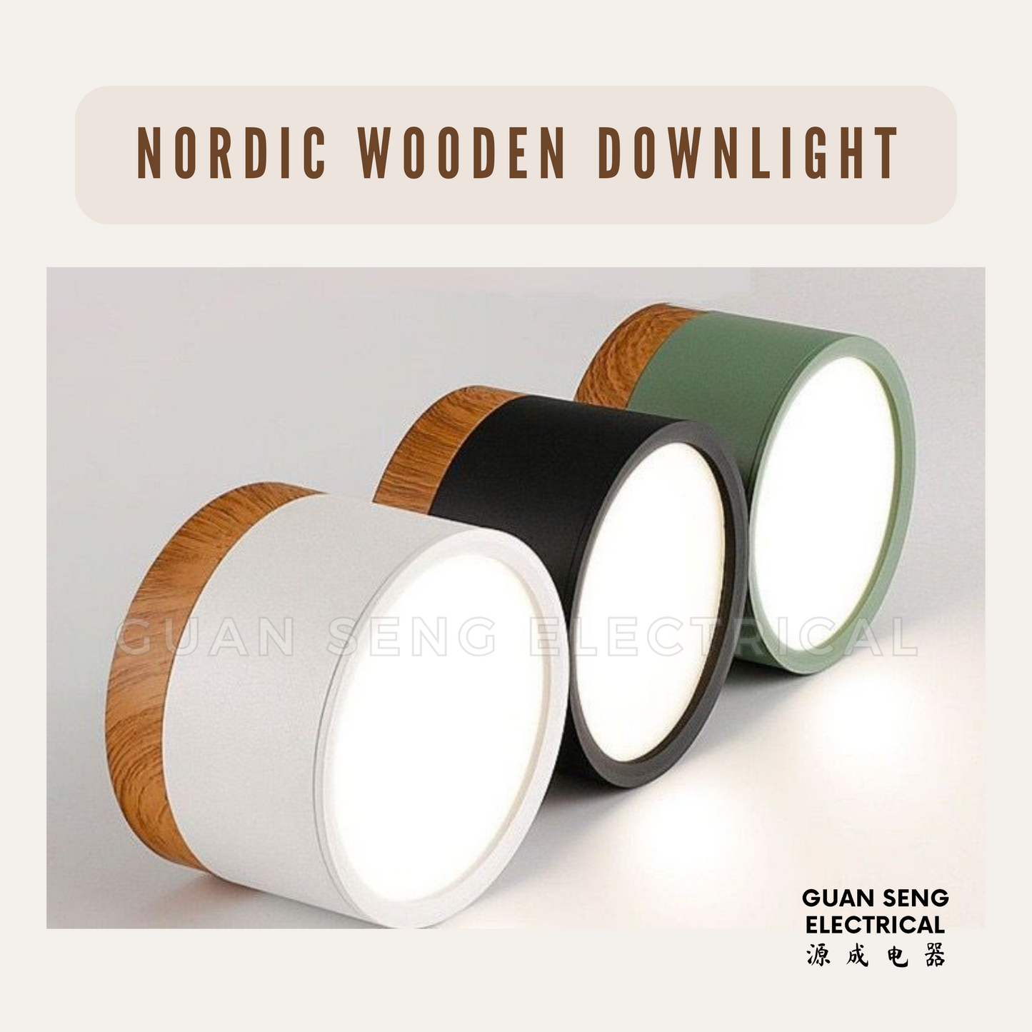 Nordic 15W LED Surface Downlight Black White with Wood 3Tone TriTone