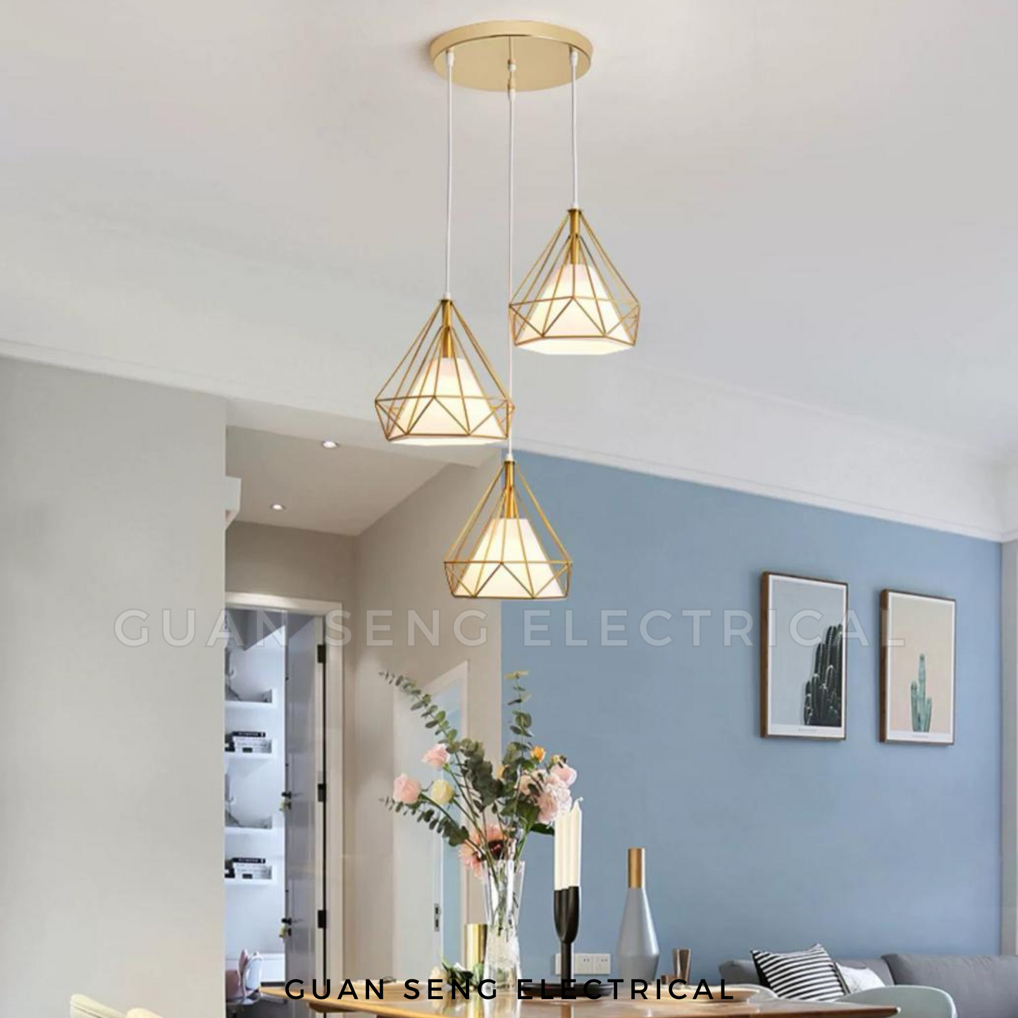 Diamond Pendant Light Black Gold E27 Bulb | Guan Seng Electrical
