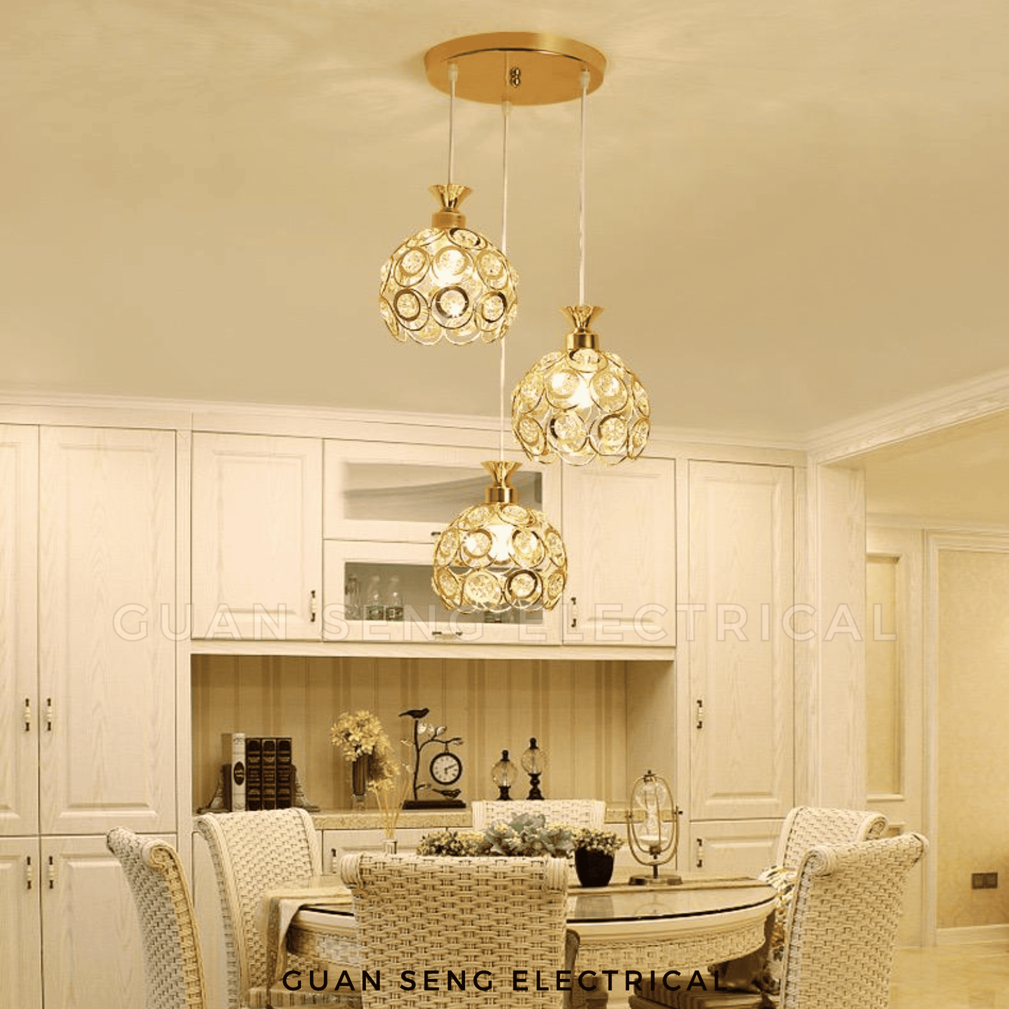 Sheveron Crystal Pendant Light Black Gold E27 Bulb