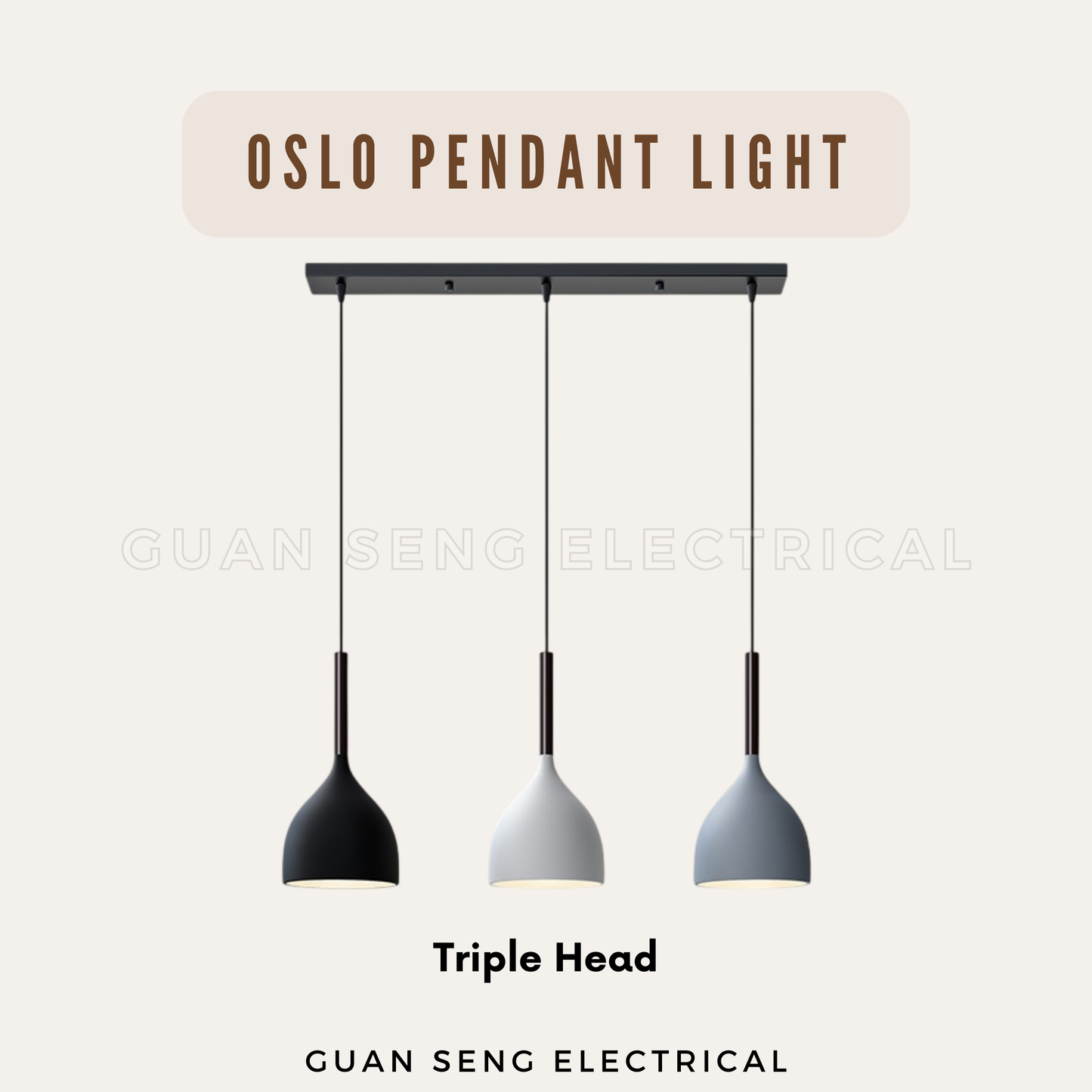Oslo Pendant Light E27 Bulb Single Head 3 Heads