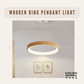 Wooden Ring Pendant Light 30W Tri Tone Dimmable with Remote