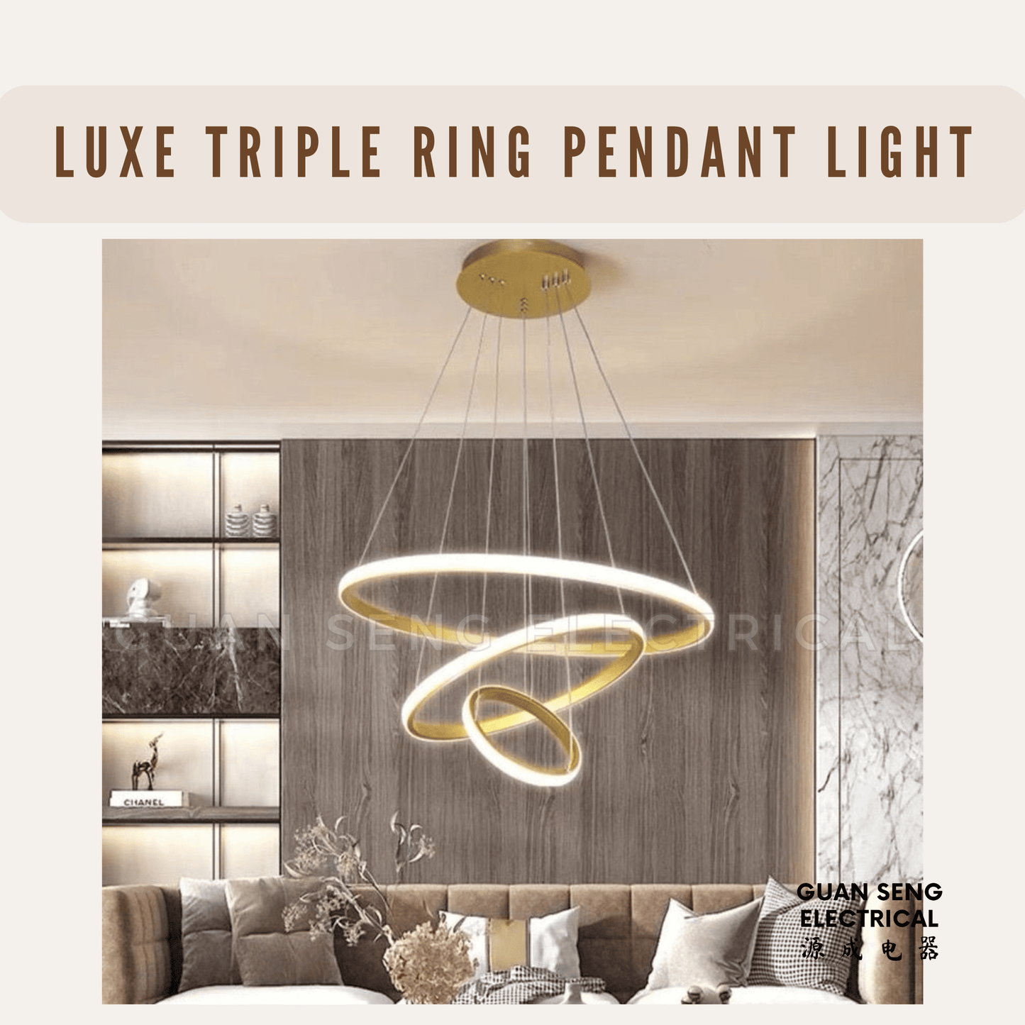 Luxe Triple Ring Pendant Light Black Gold
