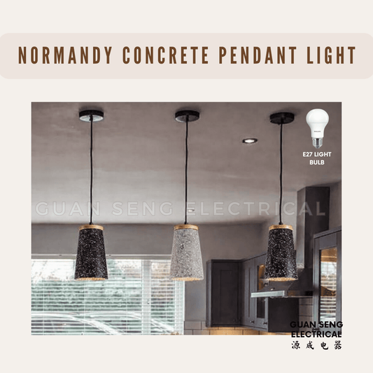 Normandy Concrete Pendant Light E27 Bulb Light Grey Black