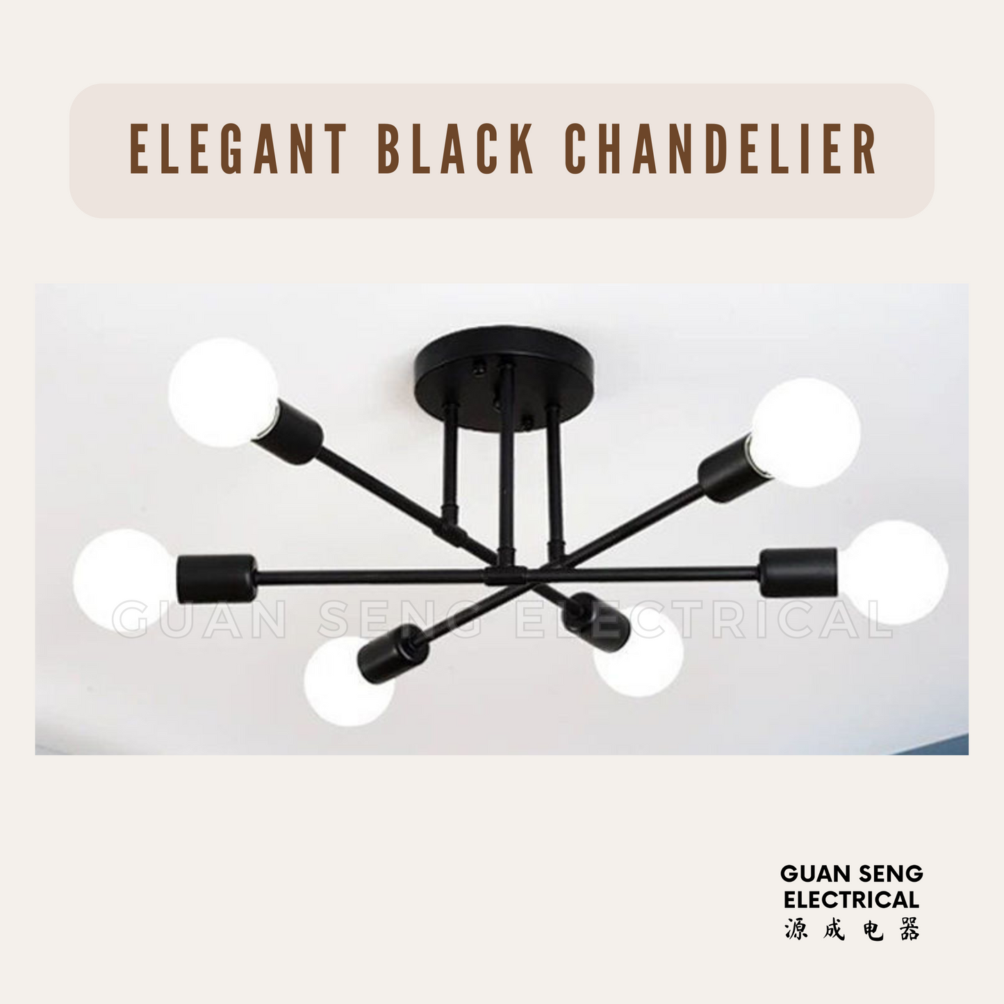 Elegant Black LED Chandelier Ceiling Light