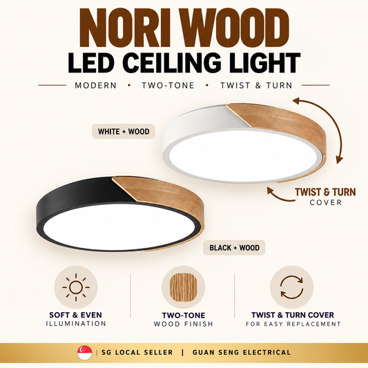 Nori Wood Ceiling Light Black White 24W 36W 48W