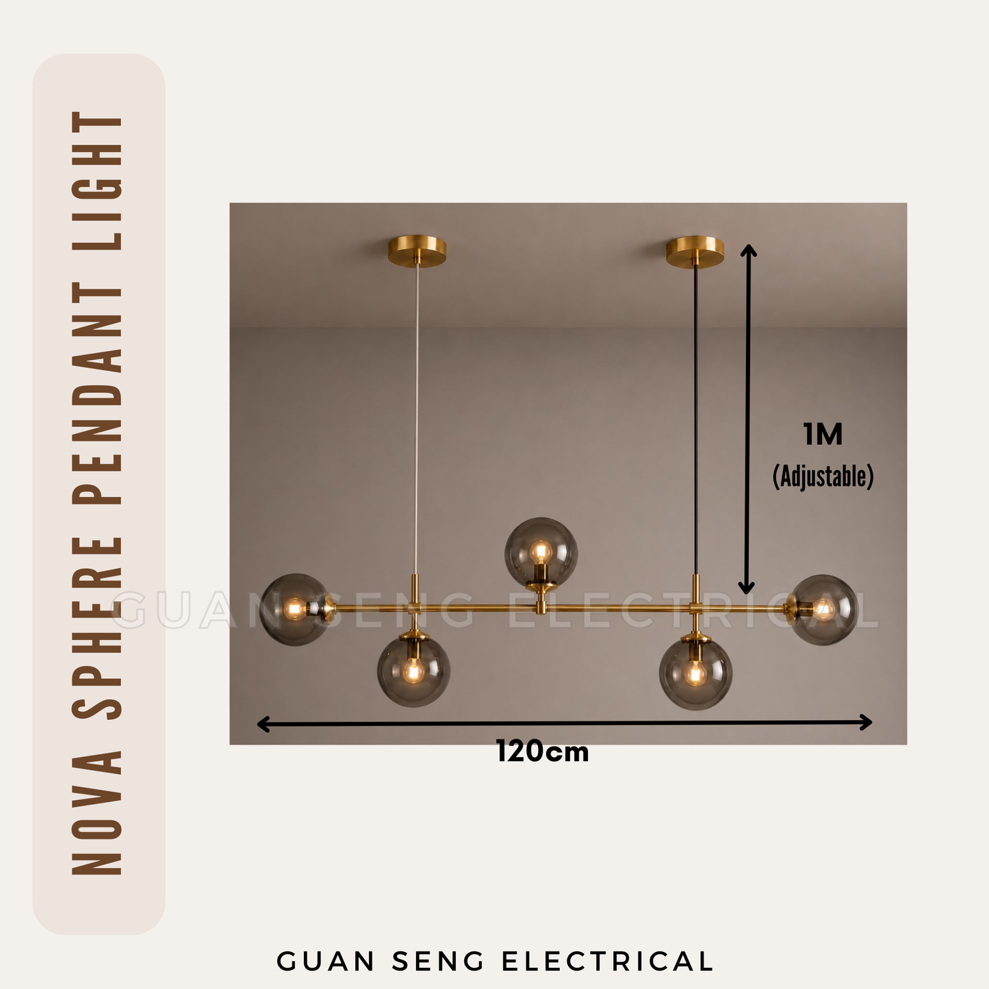 Nova Sphere Chandelier Pendant Light E27 Bulb Black Gold with Smokey Black | Guan Seng Electrical