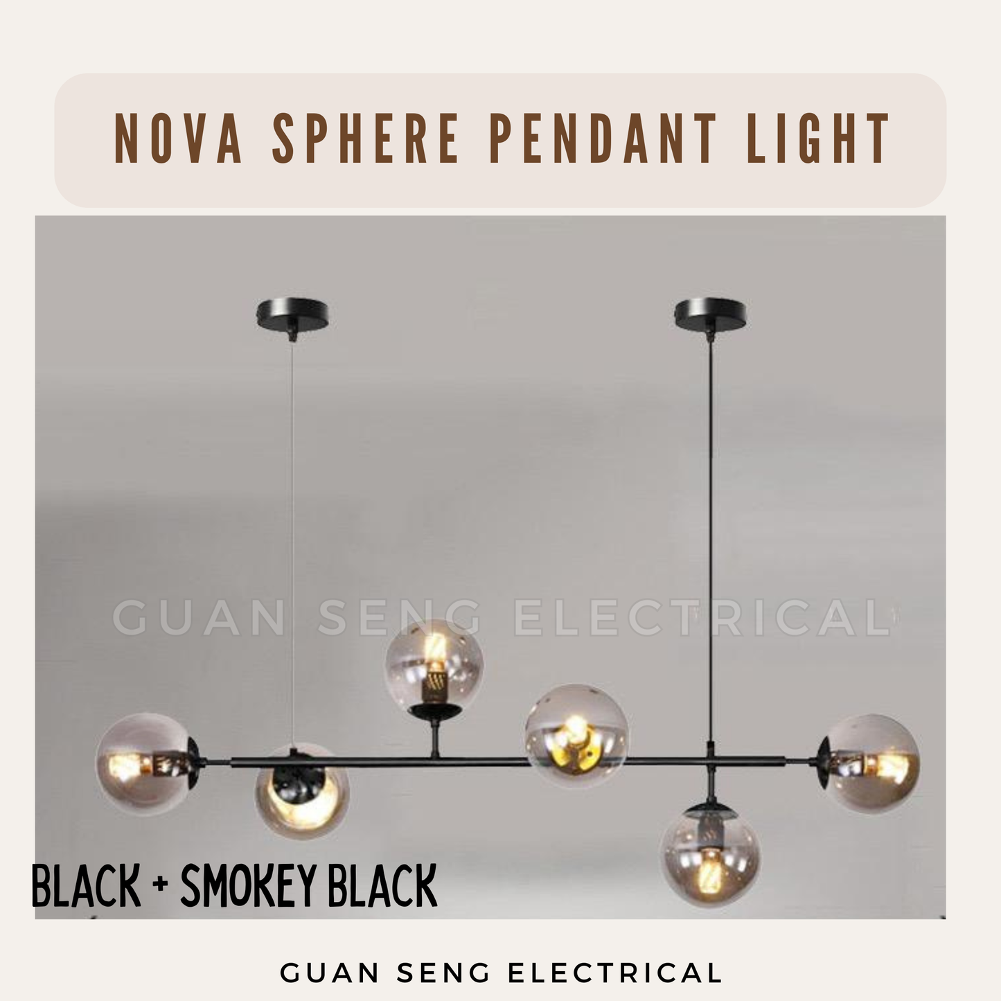 Nova Sphere Chandelier Pendant Light E27 Bulb Black Gold with Smokey Black | Guan Seng Electrical