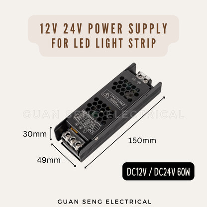 12V 24V Premium Slim Power Supply Driver for LED Strip | Guan Seng Electrical