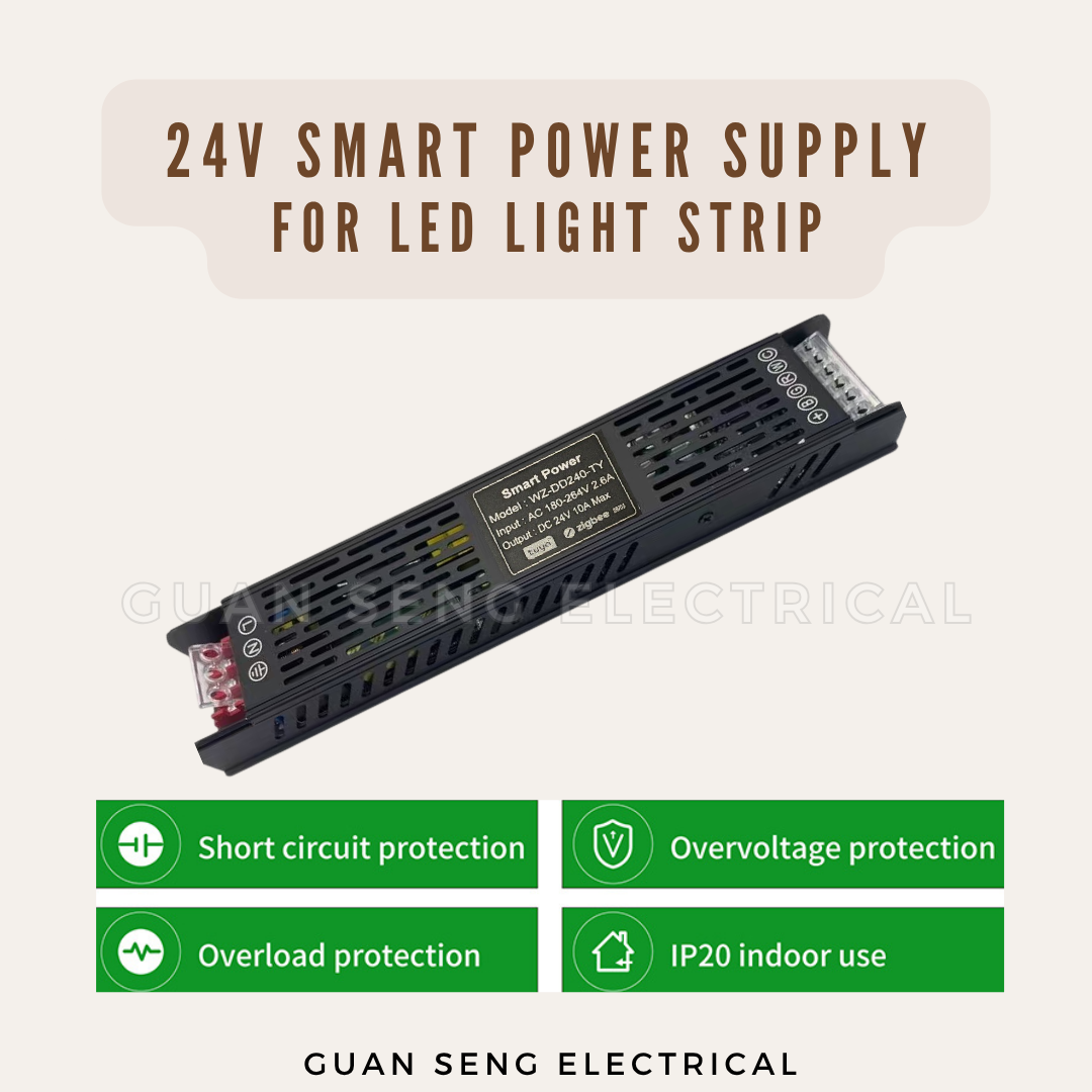 Premium 24V SMART Zigbee Slim Power Supply Driver for LED Strip | Guan Seng Electrical