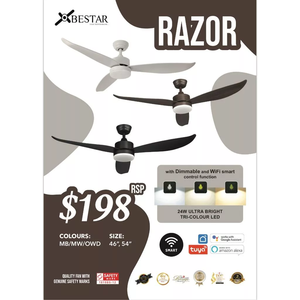 BESTAR Razor 46" 54" Smart WIFI DC Motor Ceiling Fan with Remote Control